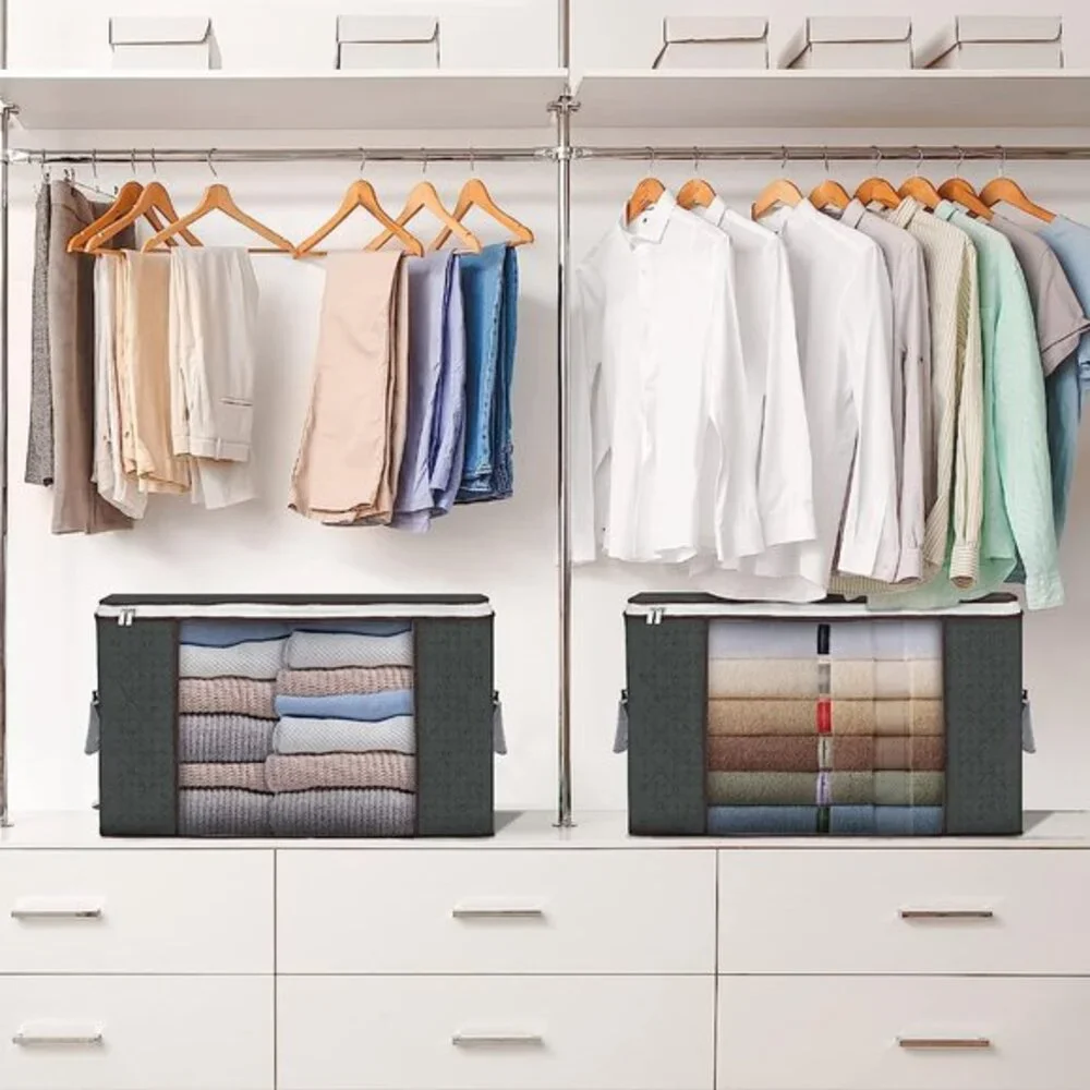 90L Large Storage Bags, 6‎ Pack Clothes Storage Bins Foldable Closet Organizers